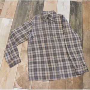 Duluth Trading Womens Free Swinging Flannel Shirt Gray Cream Medium